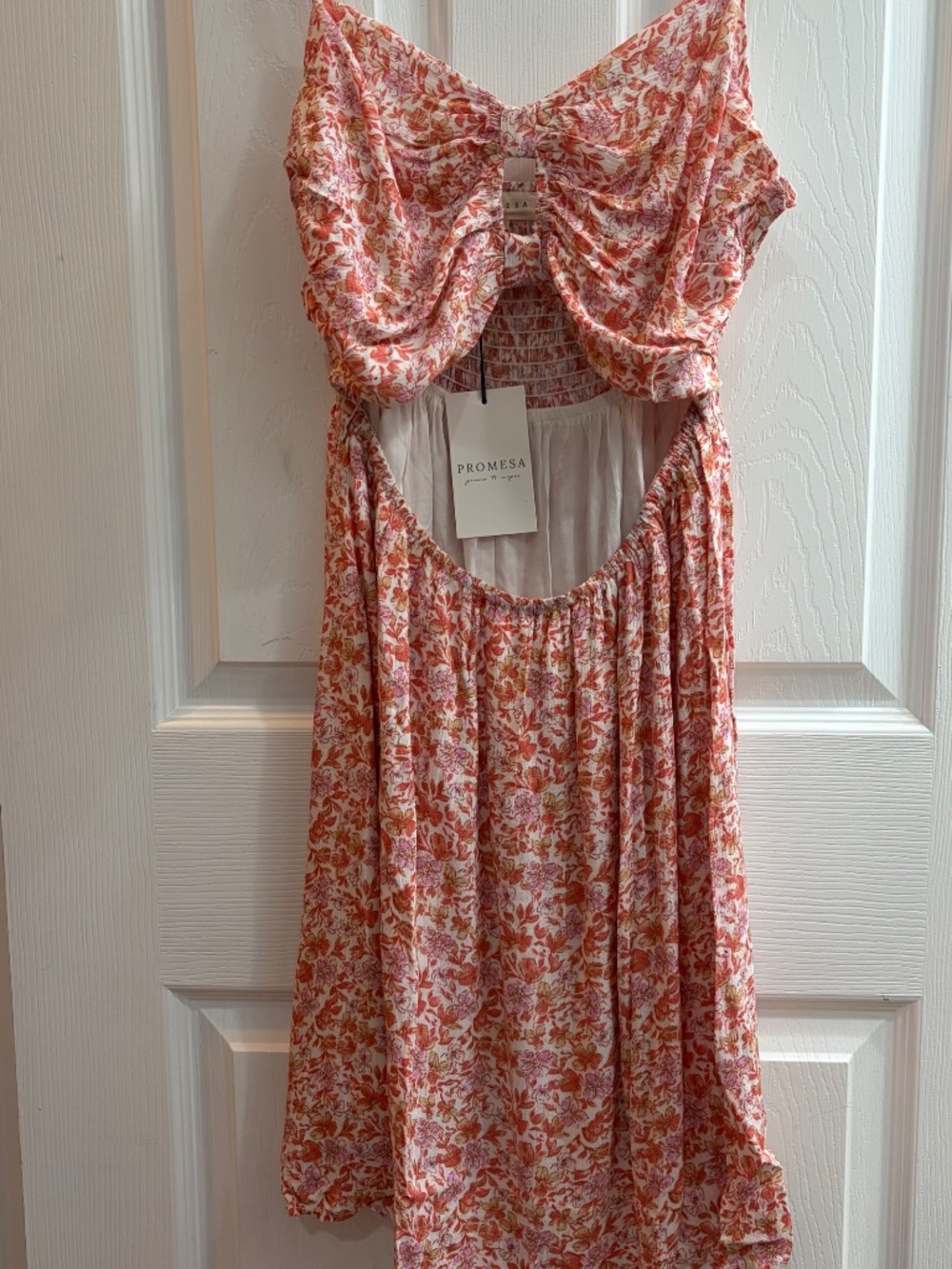New Promesa Smocked Dress Sundress Spaghetti Strap  Keyhole Cutout Pink Medium